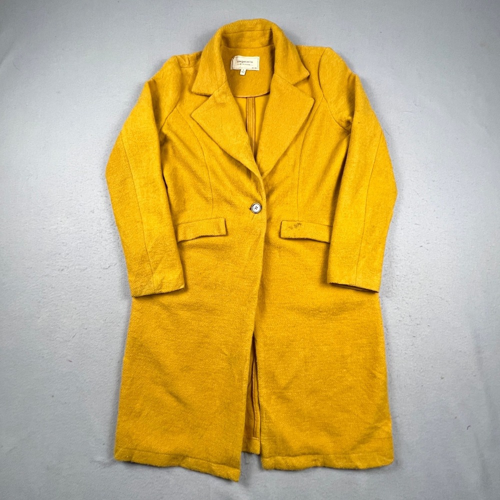 Bagatelle Heritage Wool Blend Long Coat Womens M Yellow Mustard Single Button